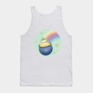 St Patrick’s Day, cute saint patricks day illustration with cute bear in pot of gold and leprechaun hat and rainbow Tank Top